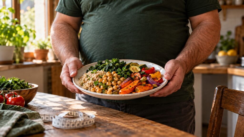 Alimentazione vegetale integrale e gestione del peso: immagine concettuale per lo studio BROAD